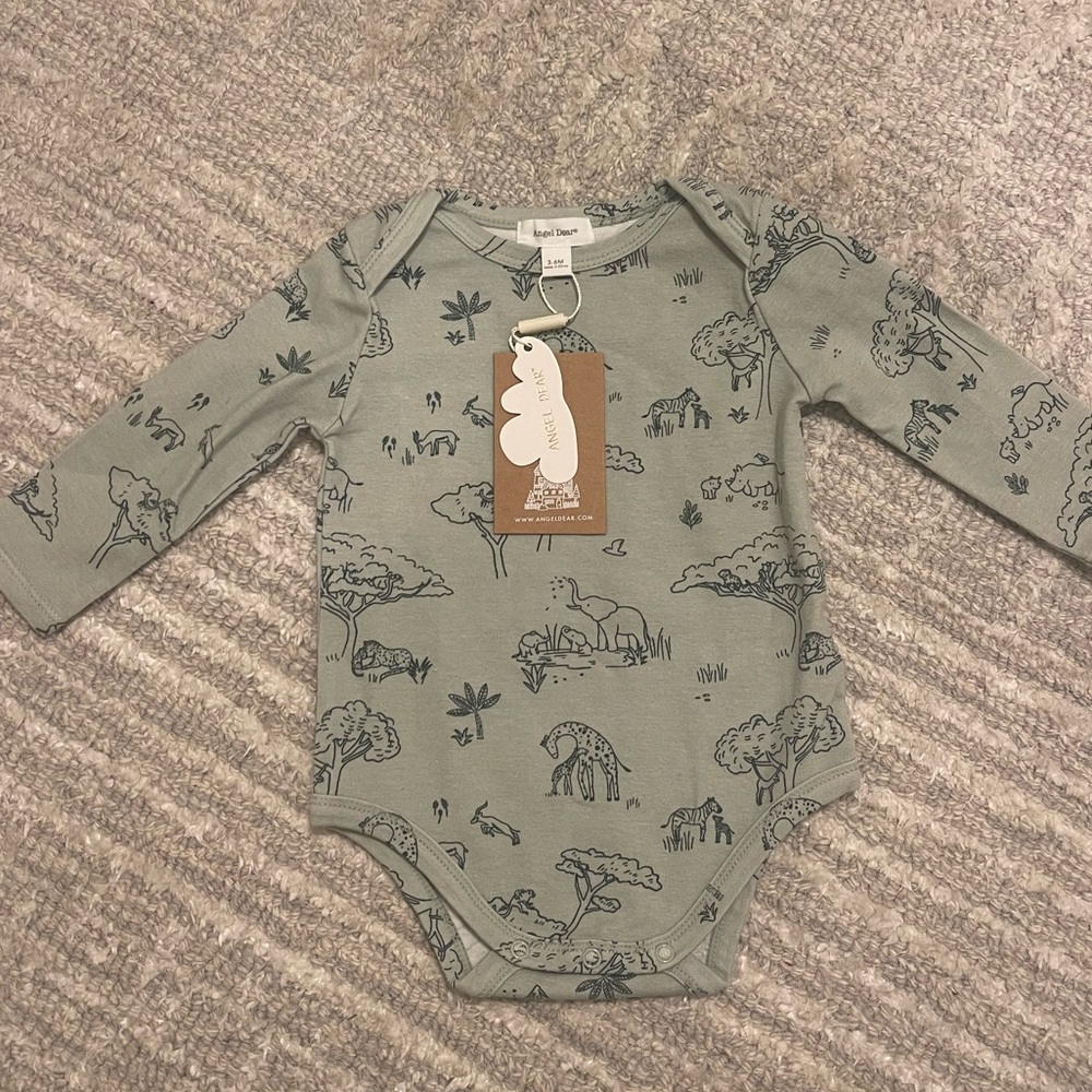 NWT Angel Dear 3-6m Safari Family Onesie long sleeve